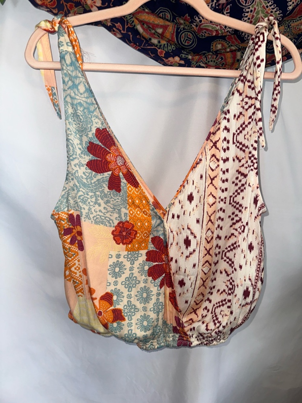Free People Cream and Orange Floral Patchwork Crop Top - Picture 5 of 6